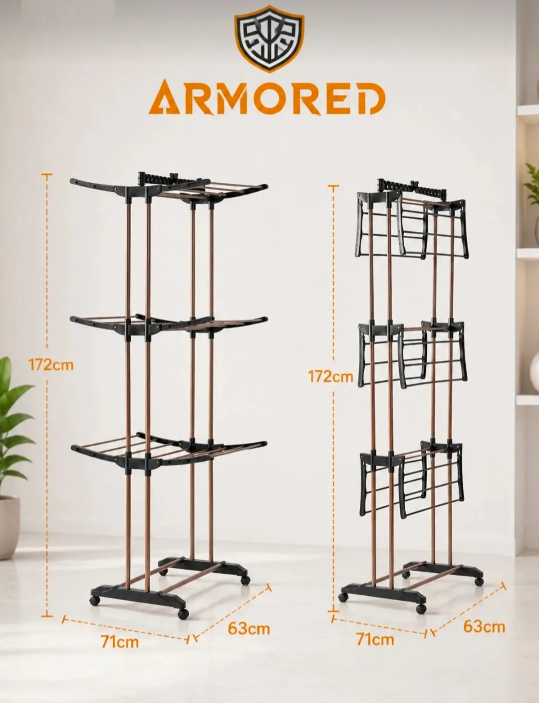 Armored Home Product AR-401 DEMONTE 3 Katlı Dikey Kurutmalık - Görsel 2